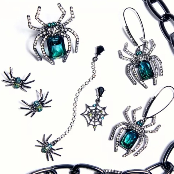 🆕 Betsey Johnson 🕸️ Spider Emerald Green Earrings - Picture 4 of 5